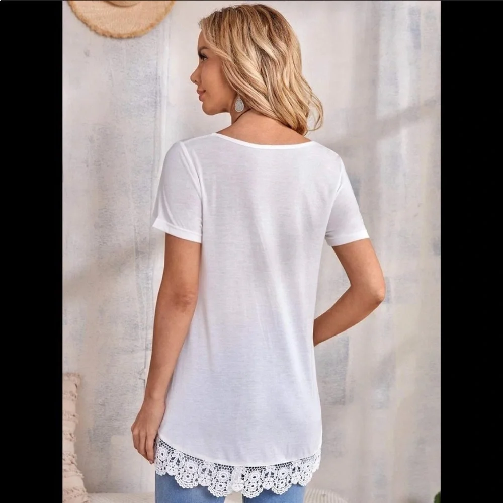 Asymmetrical Top with Scallop Lace Hem,SML - Picture 3 of 8